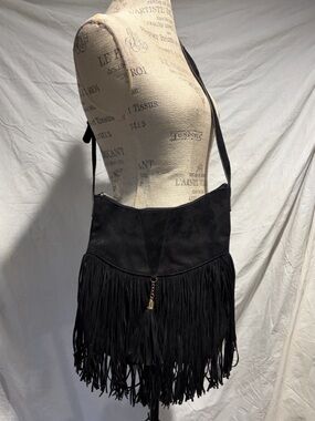 Express Black Fringe Shoulder Bag with Tassel Accent